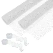 2 Rolls Flower Wrapping Mesh Paper, 15ft Floral Package with Ribbon, White