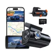 4k Dash Cam Front and Rear - 60 FPS Dash Camera for Cars and Trucks, Audio Al...