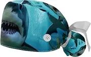 [YTYVAGT] 2-Pc,Gourd-Shaped Working Cap,Fisherman Hat with Buttons and Cotton Sweatband,Angry Shark in Forest Ocean