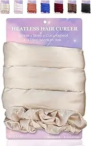 Satin Heatless Hair Curler Set, Soft Heatless No-Damage Pearl Cotton Curling Rod Headband for Long Hair to Sleep in Overnight, Hair Curly Rod with 2 Hair Loops DIY Hair Rollers Styling Tool (Gold)