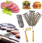 Creative Hot Meat Patty Spatula, Vintage Stainless Steel Expandable 3 Blade Spatula, Heavy Duty Hamburger Turner for Flipping Quickly, Teppanyaki BBQ Grill Flat Top Cast Iron Griddle Accessories
