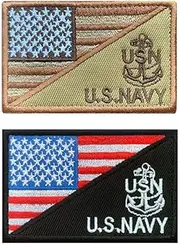 Antrix 2 Packs Tactical American Flag/ U.S. Navy Anchor Patch Hook & Loop Embroidery Military U.S.A Navy Pride Emblem Patch for Army Fans Veteran Clothes Cap Bags Backpack Vest Uniform