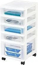 IRIS USA Craft Plastic Organizers and Storage, Rolling Storage Cart for Classroom Supplies, Storage Organizer for Art Supplies, Drawer Top Organizer for Small Parts, 5 Drawers, White