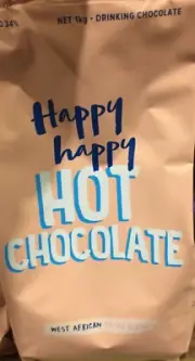 BULK HOT CHOCOLATE DRINKING POWDER 1kg HAPPY HAPPY G/F VEGAN NOTE BBD 31/12/24
