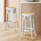 Oikiture 2x Bar Stools Kitchen Vintage Dining Chair Rattan Seat White