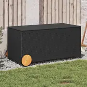 Garden Storage Box with Wheels Black 190L Poly Rattan vidaXL