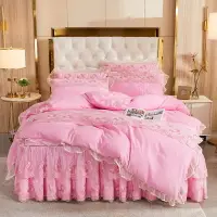 在飛比找樂天市場購物網優惠-韓式磨毛布床裙四件套蕾絲夾棉加厚床罩花邊被套純色公主風床單套