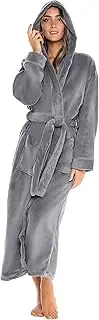 [Alexander Del Rossa] Womens Fleece Robe Long Hooded Bathrobe Small Medium Steel Grey (A0116STLMD)