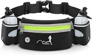 Luckit Hydration Running Belt with 2 x 300ML Water Bottles, Upgraded Nylon Webbing Running Waist Bag Reflective Bum Bag Adjustable Sports Waist Pouch for Marathon Running Hiking Camping Jogging, Green