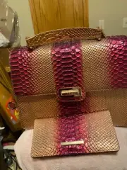 Brahmin Hallie Pomegranate Harkness Leather Satchel & Matching Ady Wallet---NWT