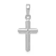 14K White Gold Polished Cross With Striped Border Pendant