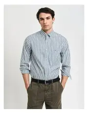 [Gant] Regular Fit Striped Poplin Shirt in Deep Forest Green