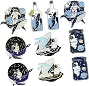 [ROMISBABA] 10pcs Cartoon Astronaut and Whale Brooch Pin Set Unique Enamel Badges for Clothing Backpacks Crafts Lightweight and Accessories