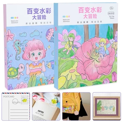 Watercolor Painting Book Set with 6 Solid Pigments 2 Pearlescent Pigments paQuP