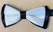Boys Formal Bow Tie, Black And White Satin, 5-12 Year Olds