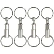 4 Pack Quick Release Detachable Pull Apart Keychain Silver Dual Key Ring Snap...