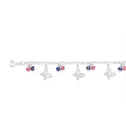 Silver 16cm Crystals & Butterfly Charms Bracelet in Pink
