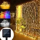 3M*2M Solar Power 200 LED Curtain Lights Fairy String Party Outdoor Garden Lamp