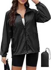[PITINAN] Rain Jacket Women Lightweight Jacket With Hood Waterproof Packable Raincoat with Pockets S-XXL