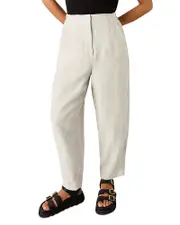 Whistles Petites Authentic High Rise Barrel Leg Jeans in Oatmeal