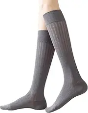 [PLZSITDOWN] Women's Knee High Socks - Pure Vertical Stripe Soft Cotton Thin Casual Stocking Tube Socks, Grey