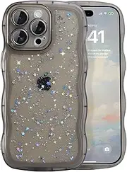 IAIYOXI for iPhone XR - Curly Wave Edge Design, Transparent Bling Glitter Star Shiny Case, Cute Pink Clear Full Protection Soft TPU Shockproof Phone Cover for Women and Girls (Black)