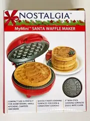 Nostalgia My Mini Santa Red Non-Stick Compact Waffle Maker Cinnam Roll Christmas