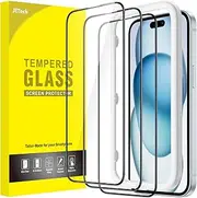 JETech Full Coverage Screen Protector for iPhone 15 Plus 6.7-Inch, Black Edge Tempered Glass Film with Easy Installation Tool, Case-Friendly, HD Clear, 3-Pack