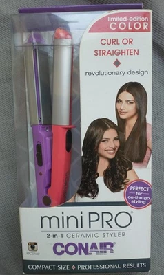 CONAIR MINI PRO 2-in-1 Compact Ceramic Styler Curling Straightener Dual Voltage