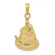 14k Yellow Gold Slice of Cake with Candle HAPPY BIRTHDAY Pendant