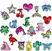 20 Pieces Reversible Mermaid Sequin Keychain - Glitter Flip Animal Shape Key Chains for Kids Party Events, Birthday, Christmas Favors - Cat Key Rings (20 Styles)