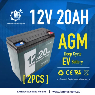 2x 12V 20AH AGM Deep Cycle Rechargeable Battery Solar UPS Caravan Camper scooter