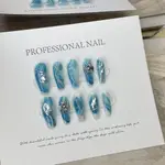 NICE😻NAIL 純手工成品美甲藍色深海傳說穿戴甲拆卸光療甲片成品 手工穿戴甲 手工甲片 指甲貼片