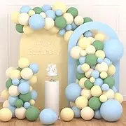 Sage Green Blue Yellow Balloon Garland Arch Kit - Bear Baby Shower Decorations Blue and Yellow Balloons Sand White Balloon Oliver Green Balloons for Birthday Baby Shower Wedding Party Decorations