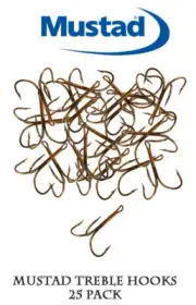 25 Pack 3551-BR 3/0 - 7/0 Mustad Treble Hooks Muskie Musky Cowgirl Bucktail Hook