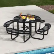 CostwayOutdoor Round Picnic Table and Bench Set for 8-Black