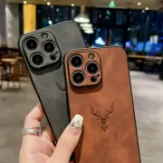 For iPhone 15 14 13 12 Pro Max 16 Leather Deer Thin Shockproof Phone Case Cover