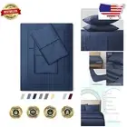 Feather & Stitch King Size 500 TC Cotton Damask Bed Sheet Set - Dark Blue Luxury