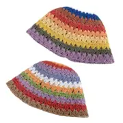 Women s Color Matching Wide Brim Foldable Crochet Bucket Hat Summer Outdoor Cap