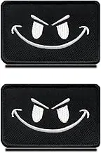 2 Pack Funny Evil Smile Smiling Happy Face DIY Hook and Loop Embroidered Tactical Patch for Team Work Clothes Jersey Backpack Caps Travel Tactical Military