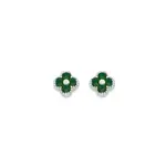 Silver Green Clover Stud Earrings in Green