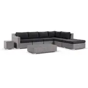Milano Package C Outdoor Wicker Corner Modular Chaise Lounge with Coffee Table Brushed Grey - Denim Grey