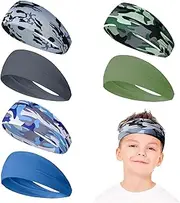 BelleVive 6 Pieces Headbands, Athletic Sweatbands, Kids, Sports Headbands, Moisture Wicking Headbands, Breathable Headbands, Elastic Sweat Headband for Football