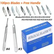 Dental Sterile Carbon Surgical Blades w FREE Scalpel Knife Handle Medical Tools