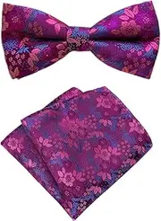 [Generic] Mens Cravat Pre-Tied Bow Tie Set Luxury Floral Pattern Wedding Bowties with Pocket Square Set