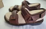 Clarks Malone Shore Tumbled Leather Men's Sandals 11.5 Brown Comfort Collection