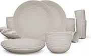 Fern & Soul Wheat Straw Dinnerware Sets, Dishes Set for 8, 24 pcs. Unbreakable Kitchen Plates Bowls Set, Plastic Dinnerware, Camping Plates Bowls Sets for 8, (Cream)