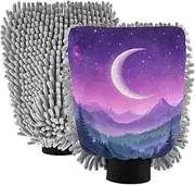 XYMZR Absorbent Microfiber Car Wash Mitt Landscape Moon Forest, Funny Cute Anime Scratch Free for Cars Cleaning, Home Cleaning Mitts, 2 Pack, 10.24” L x 7.09” W