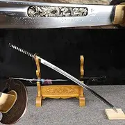 Katana Medieval Japanese Samurai Sword Real Steel Sharp Weapon Spring Steel Blade Forged Hand Inlaid Pure Copper Silver Carved Floating Dragon