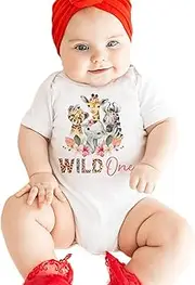 [Pixie and Elf] Wild One Animals Birthday t Shirt and Onepiece Bodysuit for Kids, Safari Themed First Birthday tee, Jungle Animals First Birthday Outfit